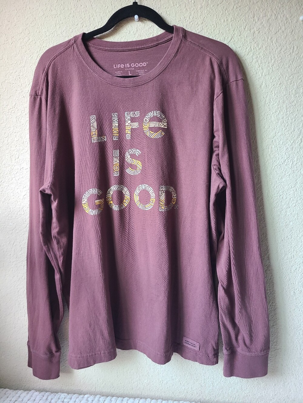 Life Is Good Dusty Mauve Long Sleeve Logo Tee Men's Size L
